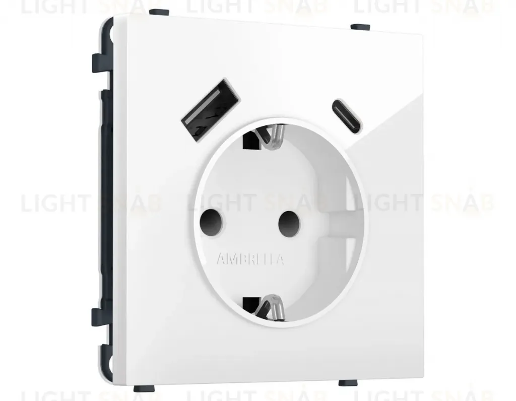 Комплект механизма электрической розетки SIGMA Белый глянец 2USB A+C 20W Ambrella Volt MS110010 (SP1100, PR160) MS110010