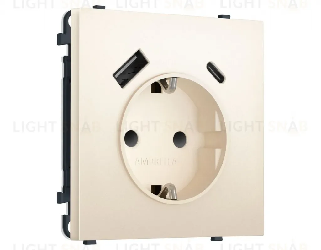 Комплект механизма электрической розетки SIGMA Жемчужно-кремовый 2USB A+C 20W Ambrella Volt MS250010 (SP2500, PR160) MS250010