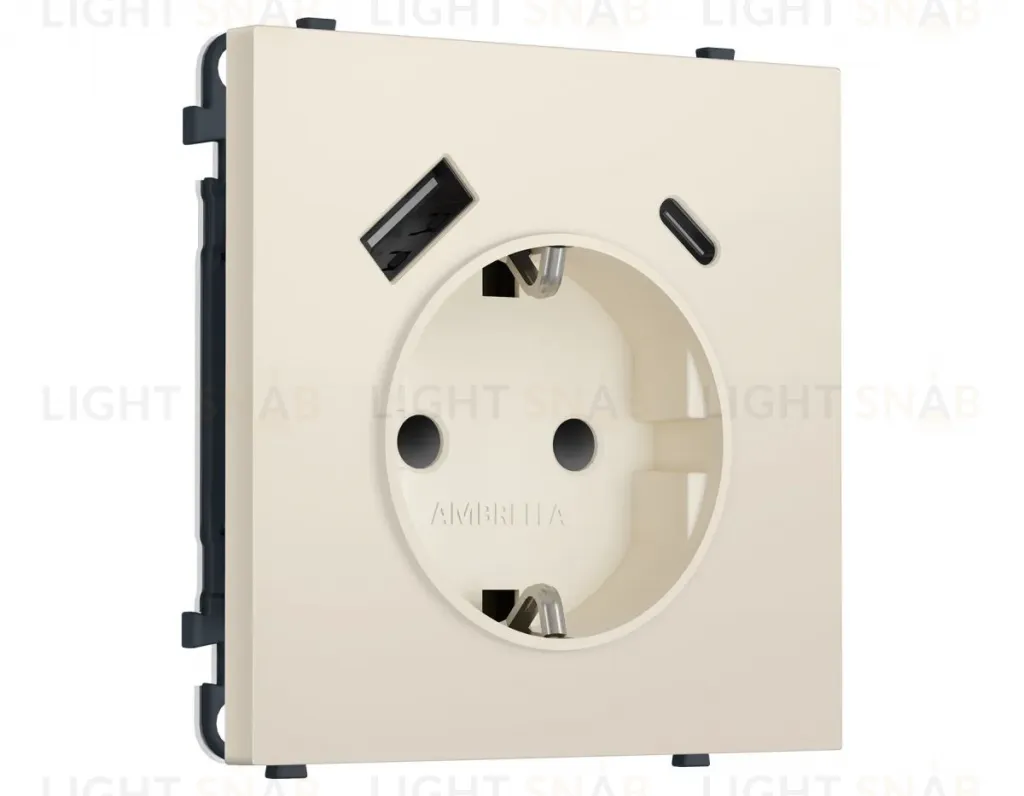 Комплект механизма электрической розетки SIGMA Бежевый матовый 2USB A+C 20W Ambrella Volt MS330010 (SP3300, PR160) MS330010