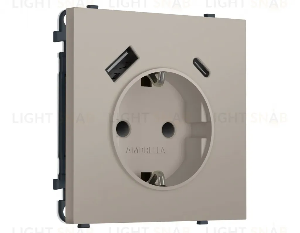 Комплект механизма электрической розетки SIGMA Серо-бежевый матовый 2USB A+C 20W Ambrella Volt MS370010 (SP3700, PR160) MS370010