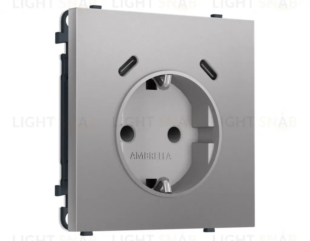 Комплект механизма электрической розетки SIGMA Сталь матовый 2USB С+C 20W Ambrella Volt MS510510 (SP5105, PR165) MS510510