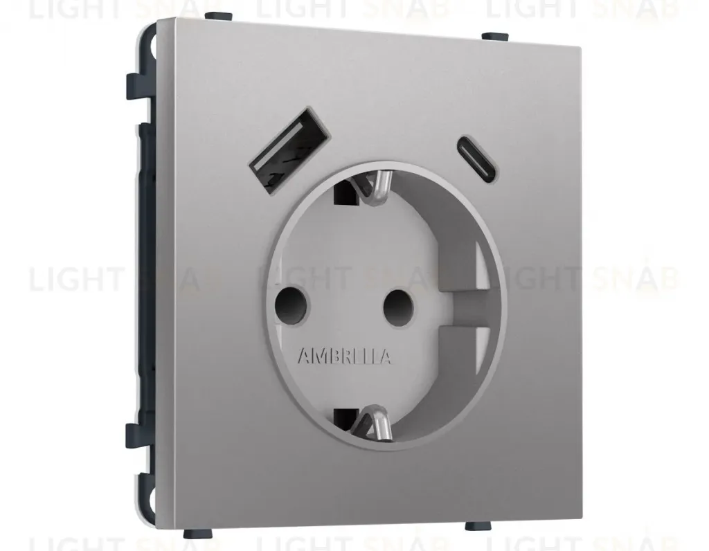 Комплект механизма электрической розетки SIGMA Сталь матовый 2USB A+C 20W Ambrella Volt MS510010 (SP5100, PR160) MS510010