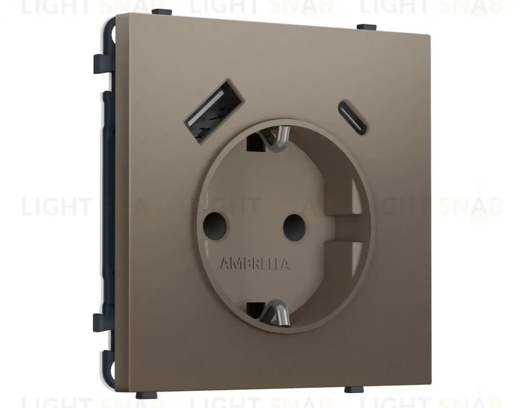 Комплект механизма электрической розетки SIGMA Темная бронза матовый 2USB A+C 20W Ambrella Volt MS640010 (SP6400, PR160) MS640010