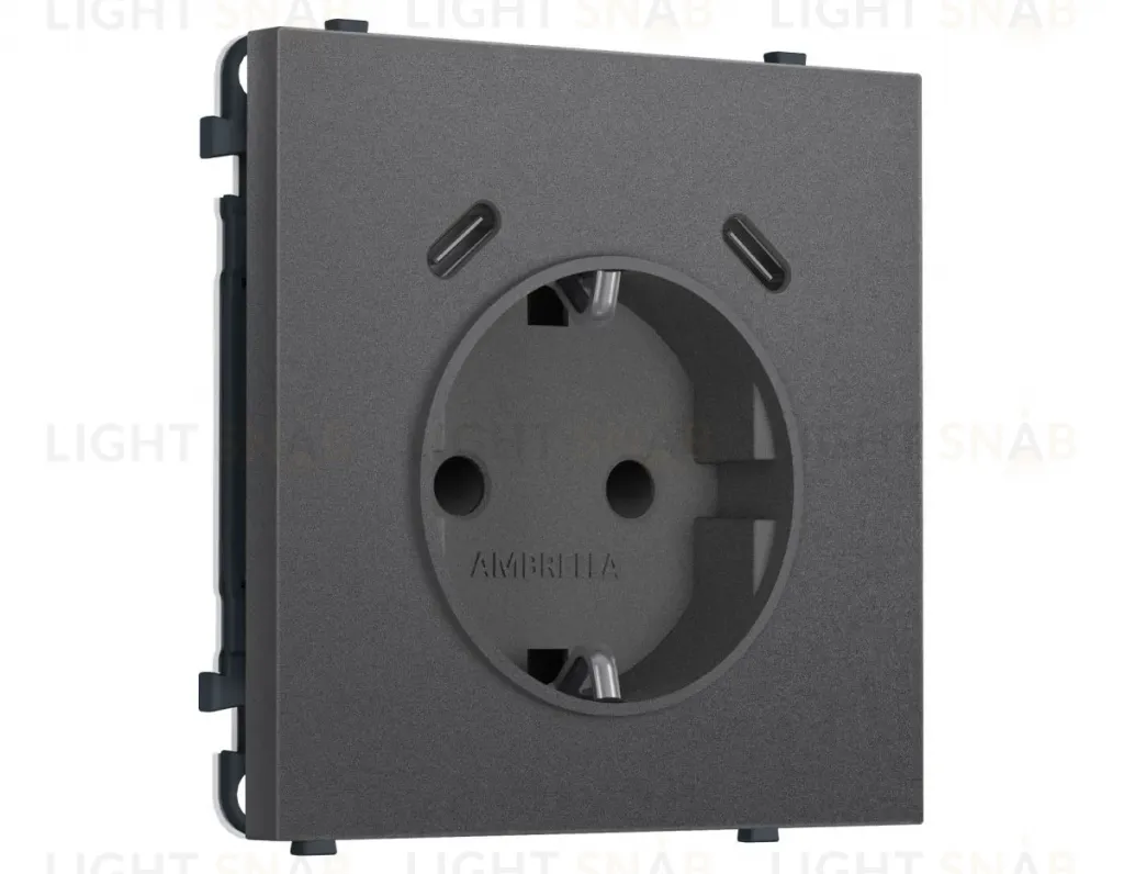 Комплект механизма электрической розетки SIGMA Антрацит серый 2USB С+C 20W Ambrella Volt MS660510 (SP6605, PR165) MS660510