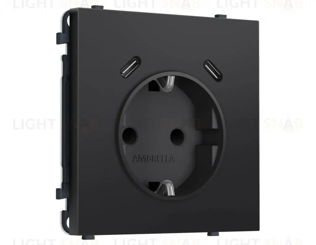 Комплект механизма электрической розетки SIGMA Черный матовый 2USB С+C 20W Ambrella Volt MS810510 (SP8105, PR165) MS810510