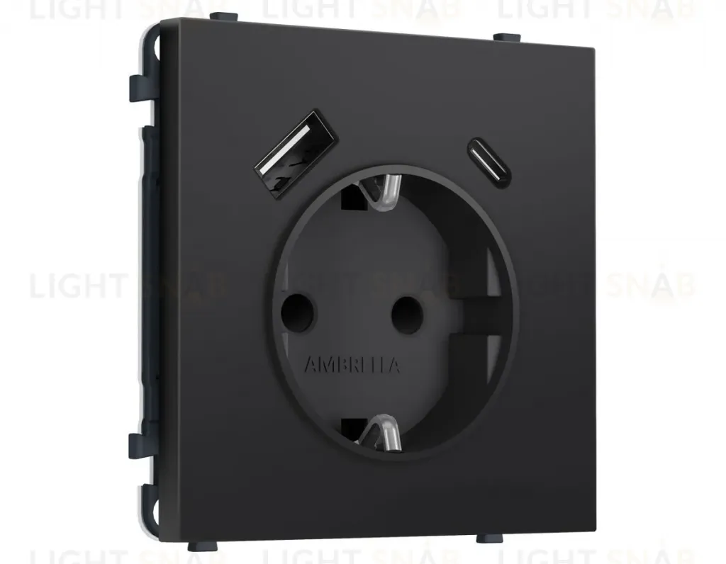 Комплект механизма электрической розетки SIGMA Черный матовый 2USB A+C 20W Ambrella Volt MS810010 (SP8100, PR160) MS810010