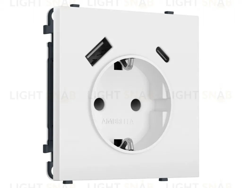 Комплект механизма электрической розетки SIGMA Белый мягкое касание 2USB A+C 20W Ambrella Volt MS830010 (SP8300, PR160) MS830010