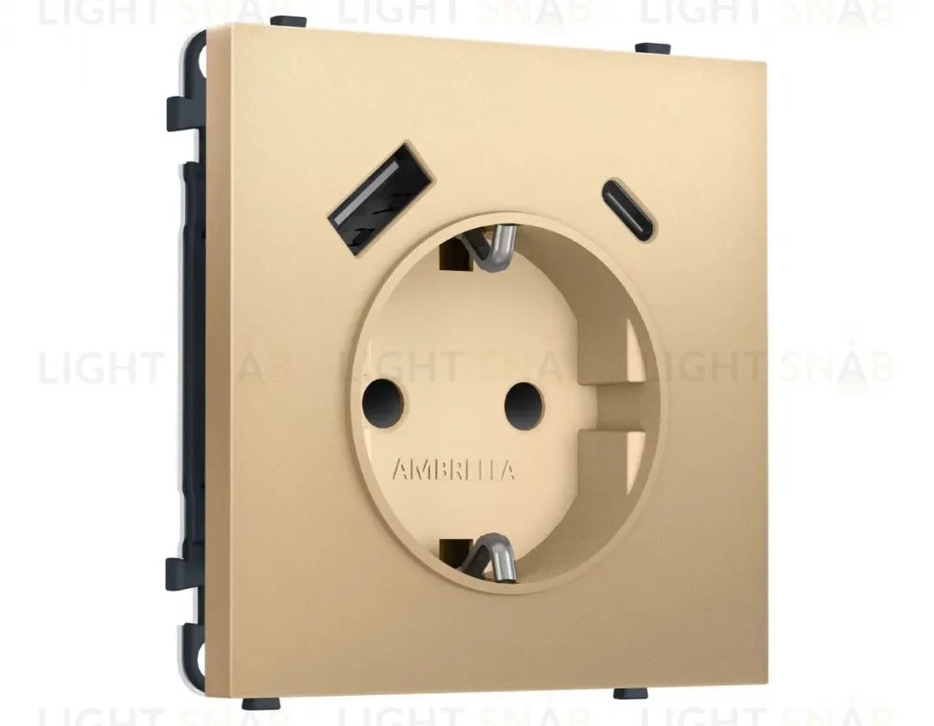 Комплект механизма электрической розетки SIGMA Золото Мягкое касание 2USB A+C 20W Ambrella Volt MS890010 (SP8900, PR160) MS890010