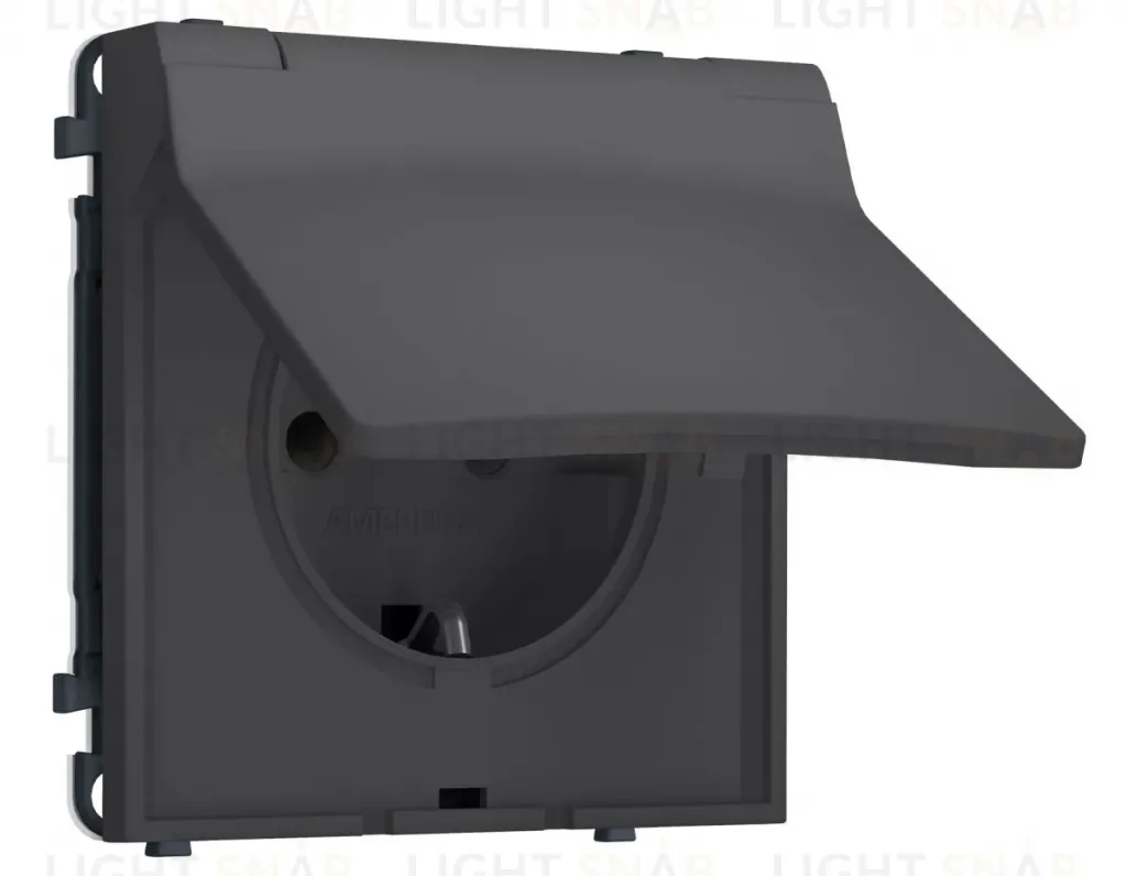 Комплект механизма электрической розетки SIGMA Графит Мягкое касание 50Hz 2P+E с/з с/ш и крышкой IP44 16A-250V QUANT PRO Ambrella Volt MS908010 (SP9080, PR141) MS908010