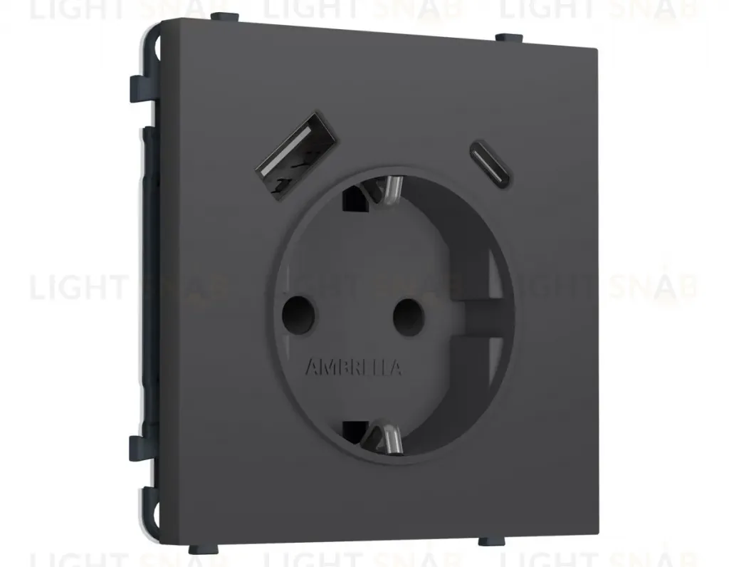 Комплект механизма электрической розетки SIGMA Графит Мягкое касание 2USB A+C 20W Ambrella Volt MS910010 (SP9100, PR160) MS910010