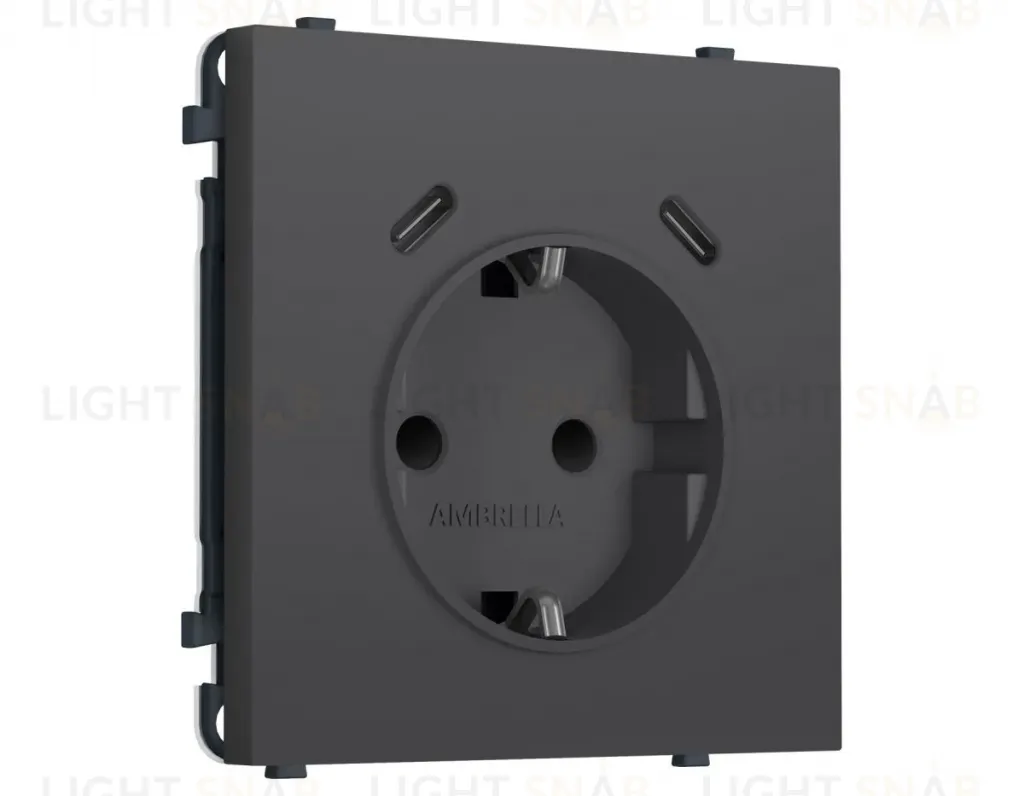 Комплект механизма электрической розетки SIGMA Графит Мягкое касание 2USB С+C 20W Ambrella Volt MS910510 (SP9105, PR165) MS910510