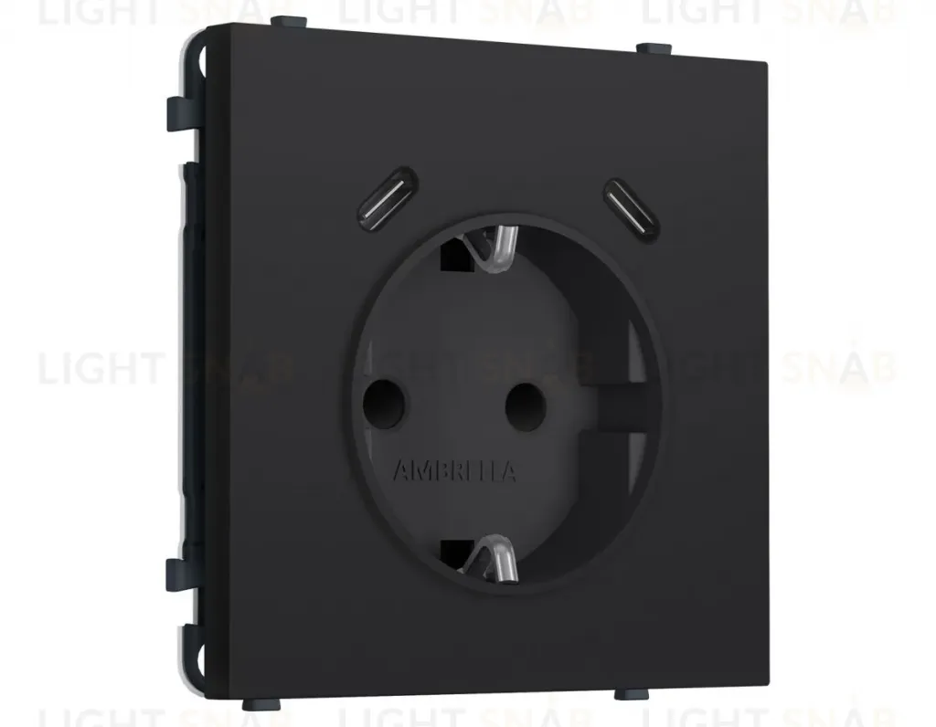 Комплект механизма электрической розетки SIGMA Черный Мягкое касание 2USB С+C 20W Ambrella Volt MS990510 (SP9905, PR165) MS990510