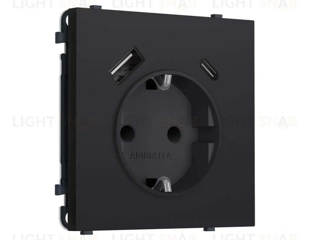 Комплект механизма электрической розетки SIGMA Черный Мягкое касание 2USB A+C 20W Ambrella Volt MS990010 (SP9900, PR160) MS990010