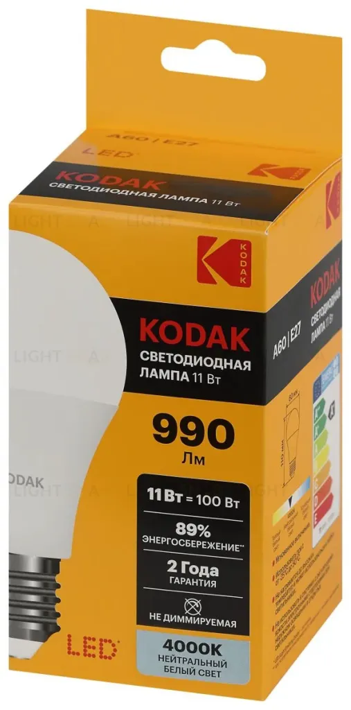 Лампа светодиодная Kodak LED A60-11W-840-E27 K 11Вт груша нейтральный белый свет Е27 Б0057606 Б0057606