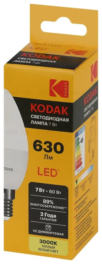 Лампа светодиодная Kodak LED B35-7W-830-E14 K 7Вт свеча теплый белый свет Е14 Б0057623 Б0057623