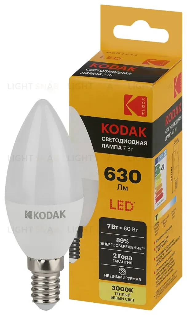 Лампа светодиодная Kodak LED B35-7W-830-E14 K 7Вт свеча теплый белый свет Е14 Б0057623 Б0057623