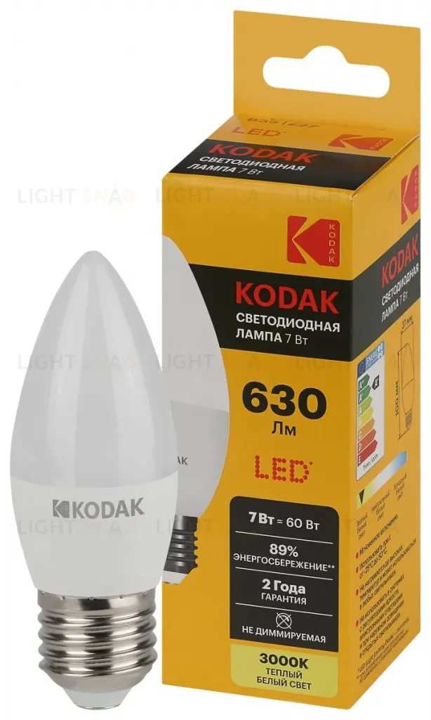 Лампа светодиодная Kodak LED B35-7W-830-E27 K 7Вт свеча теплый белый свет Е27 Б0057626 Б0057626