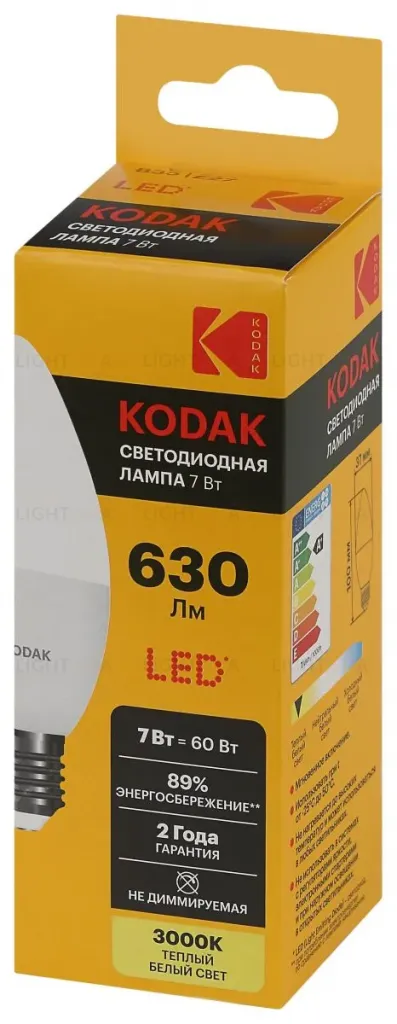 Лампа светодиодная Kodak LED B35-7W-830-E27 K 7Вт свеча теплый белый свет Е27 Б0057626 Б0057626