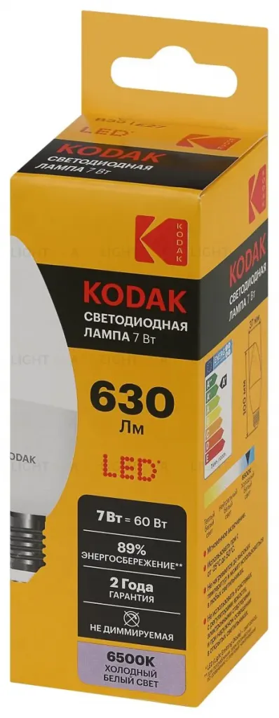 Лампа светодиодная Kodak LED B35-7W-865-E27 K 7Вт свеча холодный дневной свет Е27 Б0057628 Б0057628