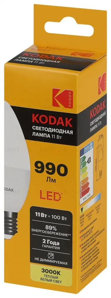Лампа светодиодная Kodak LED B35-11W-830-E27 K 11Вт свеча теплый белый свет Е27 Б0057632 Б0057632