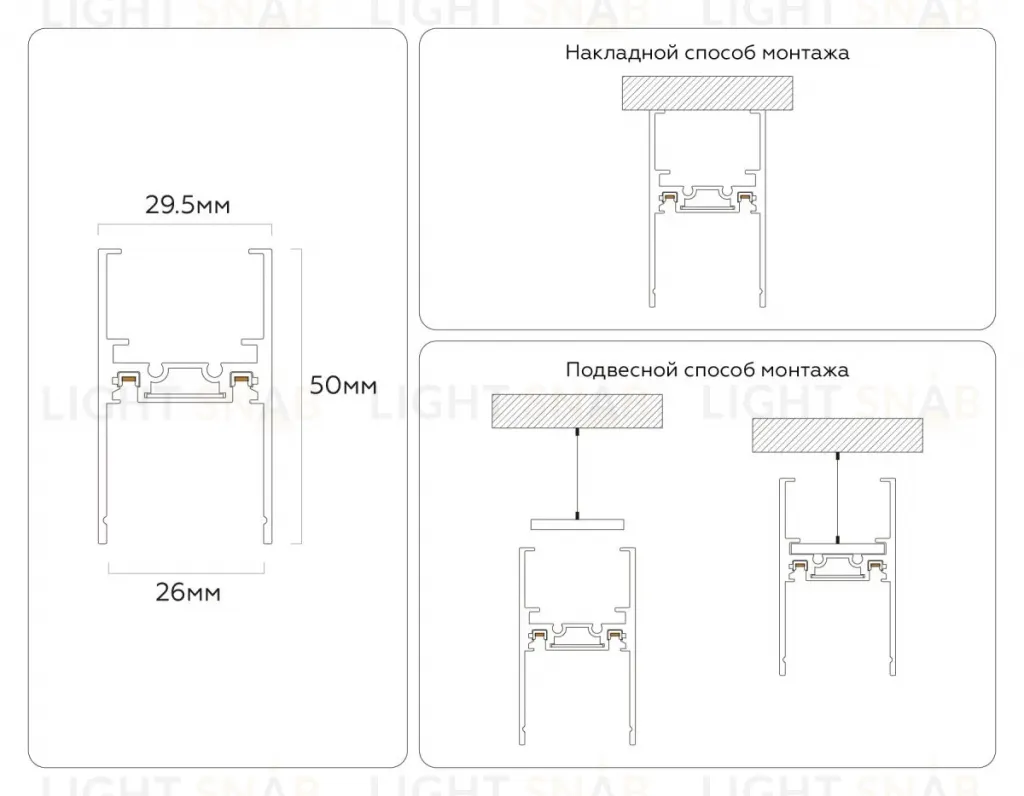 Шинопровод магнитный накладной/подвесной Ambrella Light Magnetic Ultra slim GV1056 GV1056