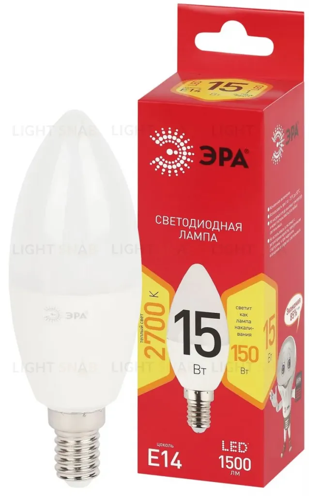 Лампа светодиодная Эра RED LINE LED B35-15W-827-E14 R 15Вт свеча Б0070087 Б0070087