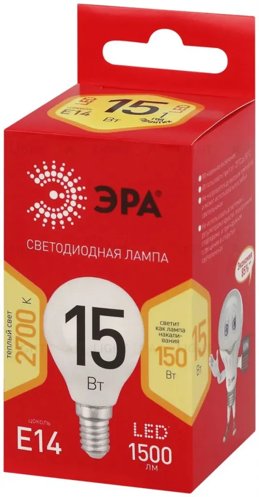 Лампа светодиодная Эра RED LINE LED P45-15W-827-E14 R 15Вт шар Б0070099 Б0070099