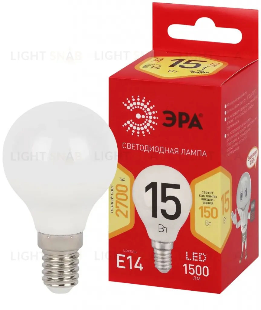 Лампа светодиодная Эра RED LINE LED P45-15W-827-E14 R 15Вт шар Б0070099 Б0070099