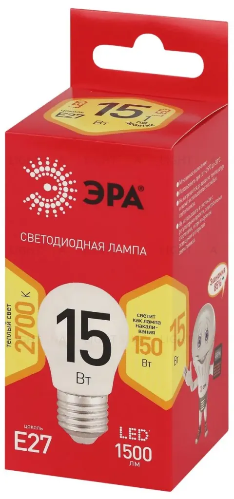 Лампа светодиодная Эра RED LINE LED P45-15W-827-E27 R 15Вт шар Б0070100 Б0070100