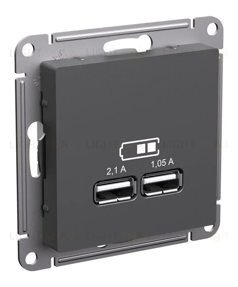 Розетка USB A+A, 5В/2,1 А, 2х5В/1,05 А, механизм Systeme Electric AtlasDesign Базальт ATN001433 ATN001433