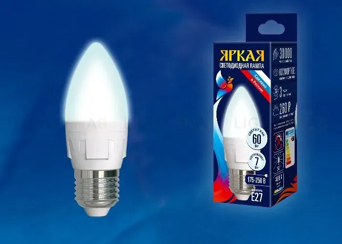 Лампа светодиодная (UL-00002411) Uniel E14 7W 4000K матовая LED-C37 7W/NW/E14/FR PLP01WH LED-C37 7W/NW/E14/FR PLP01WH картон
