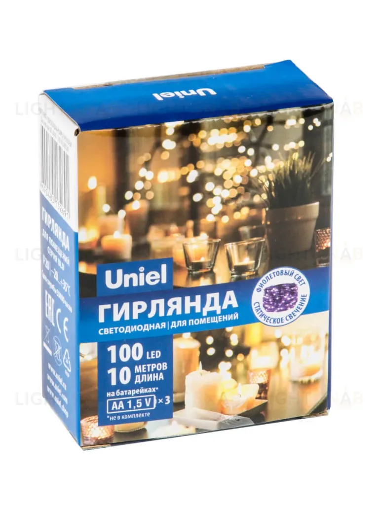 Светодиодная гирлянда Uniel Роса (UL-00007187) фиолетовый ULD-S1000-100/SCB/3AA Purple IP20 Dew ULD-S1000-100/SCB/3AA Purple IP20 Dew