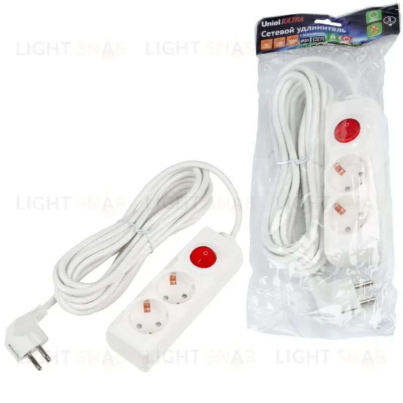 Удлинитель бытовой Uniel Ultra S-GCU2-5B WHITE UL-00010012 S-GCU2-5B WHITE