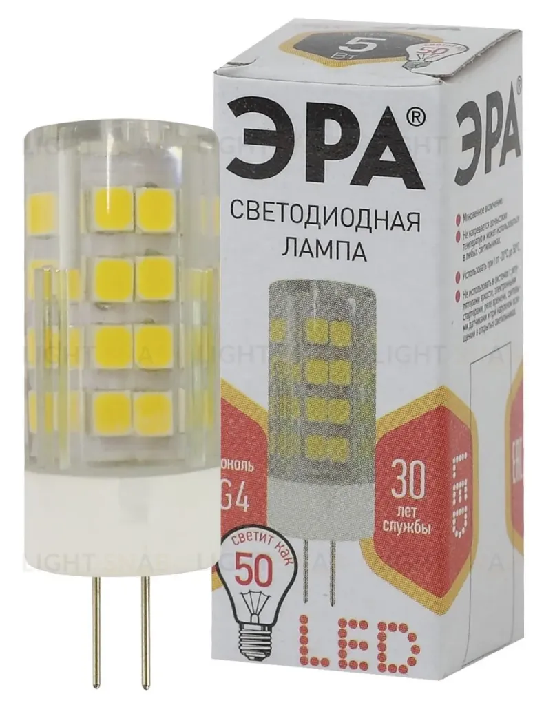 Лампа светодиодная Эра G4 5W 2700K LED JC-5W-220V-CER-827-G4 Б0027857 Б0027857