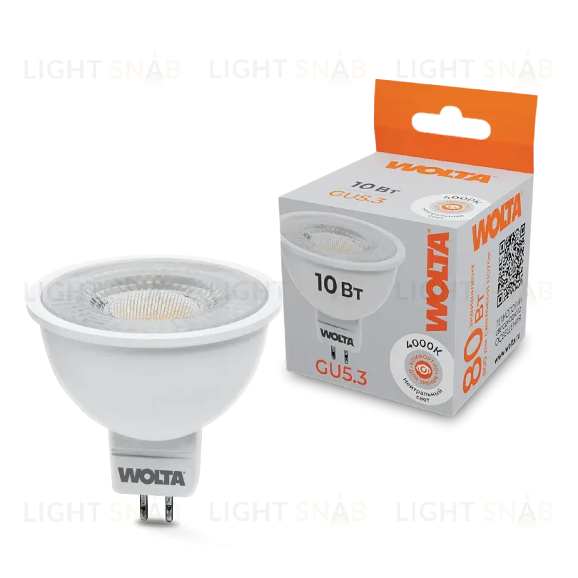 Светодиодная лампа WOLTA 10Вт 4000K GU5.3 матовая WSTD-MR16-220V10W4KGU5.3-L WSTD-MR16-220V10W4KGU5.3-L
