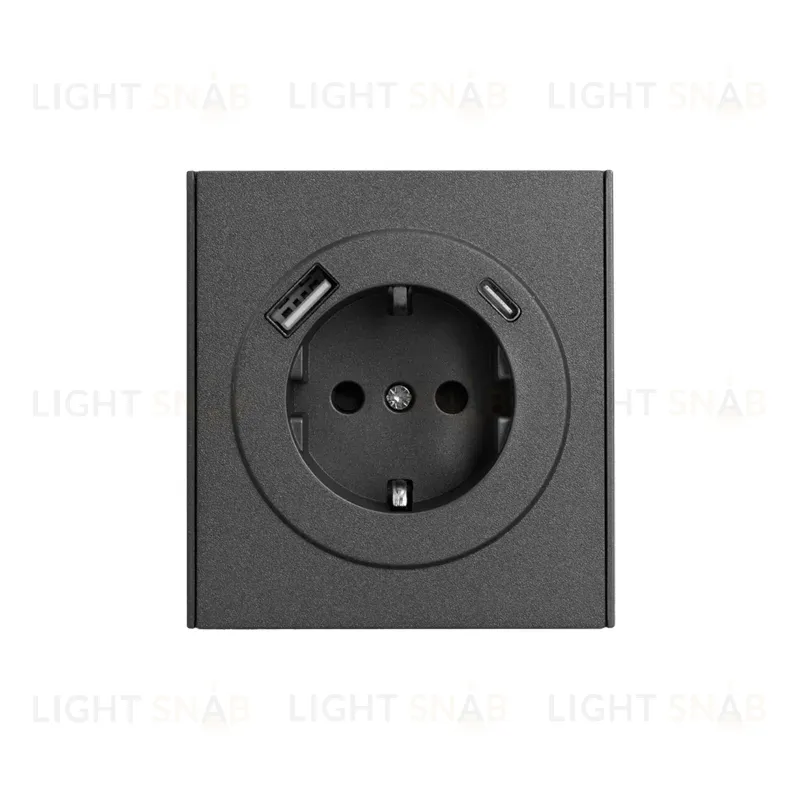 Розетка STRONG 1-ая с/з с/у з/ш 16А с USB A+C быстрой зарядки 5В/3А графит KRANZ KR-78-0704-6 KR-78-0704-6