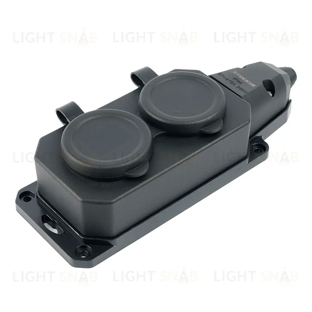 Розетка переносная 2-местная c/з Stekker RST16-2-44 250В 16А IP44 черный 50805 50805