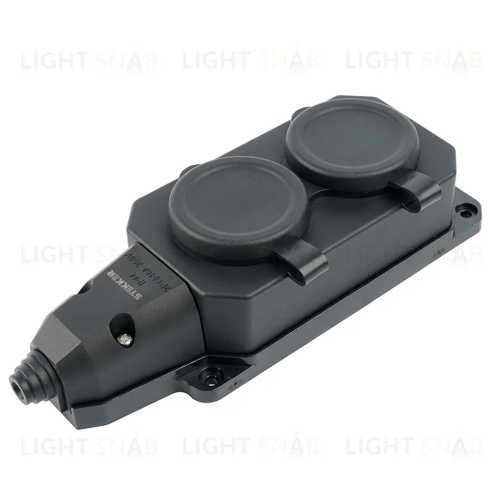 Розетка переносная 2-местная c/з Stekker RST16-2-44 250В 16А IP44 черный 50805 50805