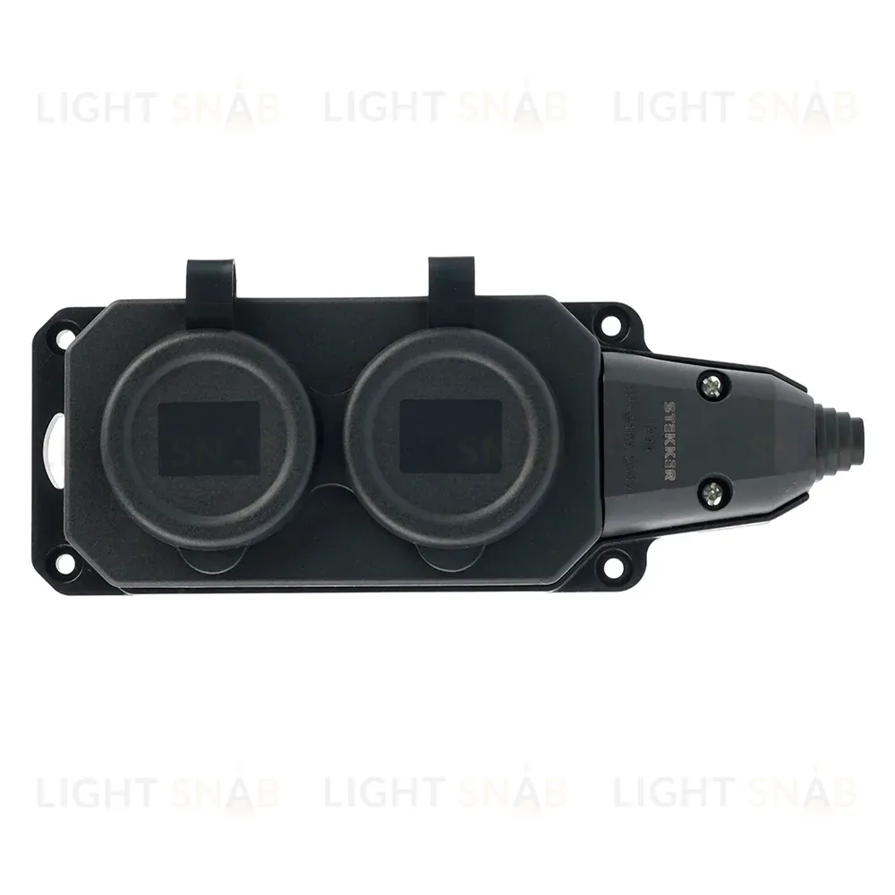 Розетка переносная 2-местная c/з Stekker RST16-2-44 250В 16А IP44 черный 50805 50805