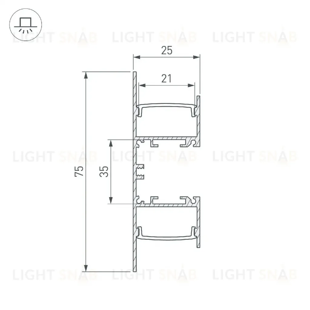 Алюминиевый профиль Arlight WALL-2575-DUAL-2000 ANOD 052513 052513