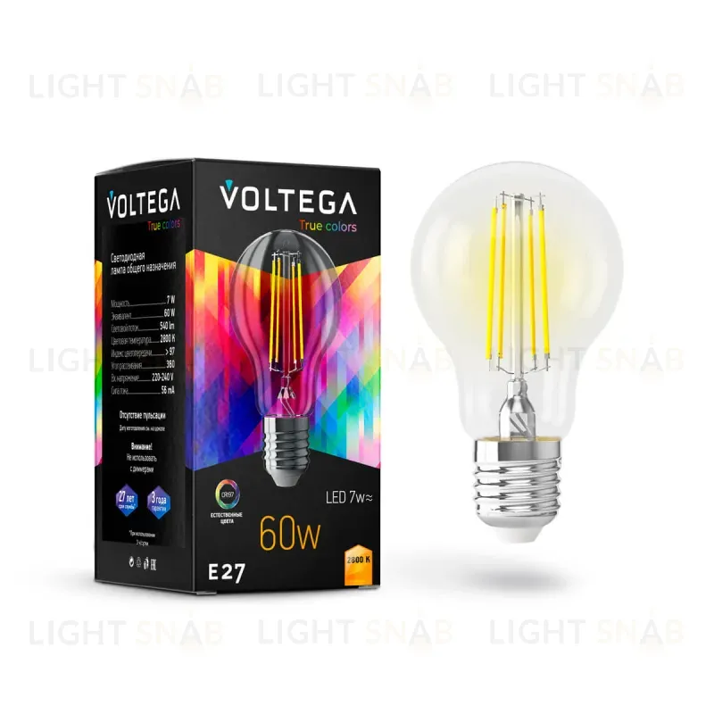 Лампа светодиодная Voltega E27 7W 2800K груша прозрачная VG10-A60E27warm7W-F 7140 7140