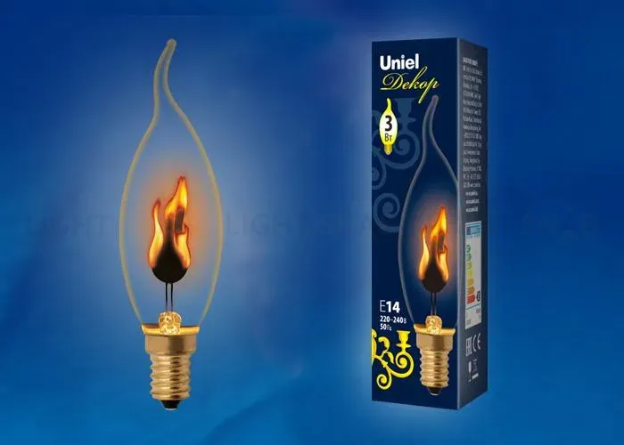 Лампа декоративная (UL-00002981) Uniel E14 3W золотистая IL-N-C35-3/RED-FLAME/E14/CL IL-N-C35-3/RED-FLAME/E14/CL