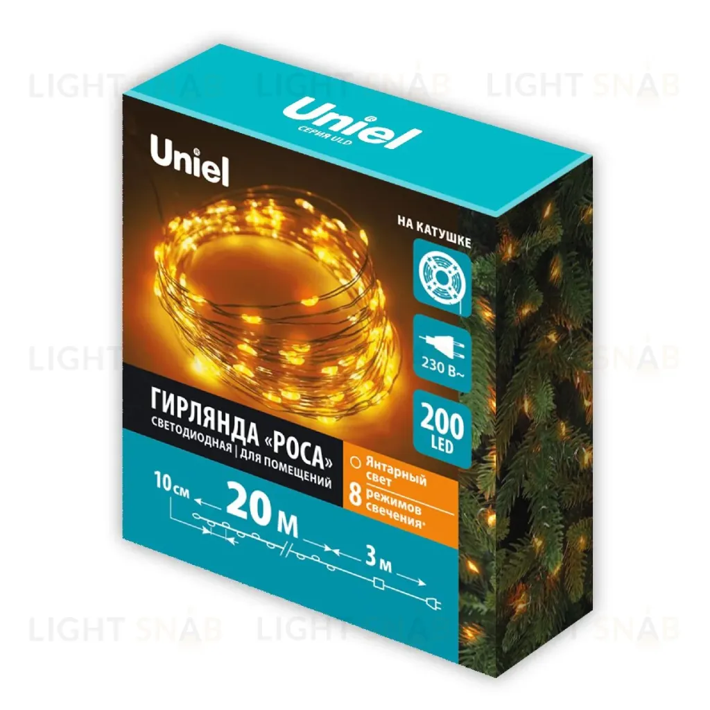 Гирлянда Роса Uniel ULD-S2000-200/DTA AMBER IP20 DEW UL-00012077 ULD-S2000-200/DTA AMBER IP20 DEW