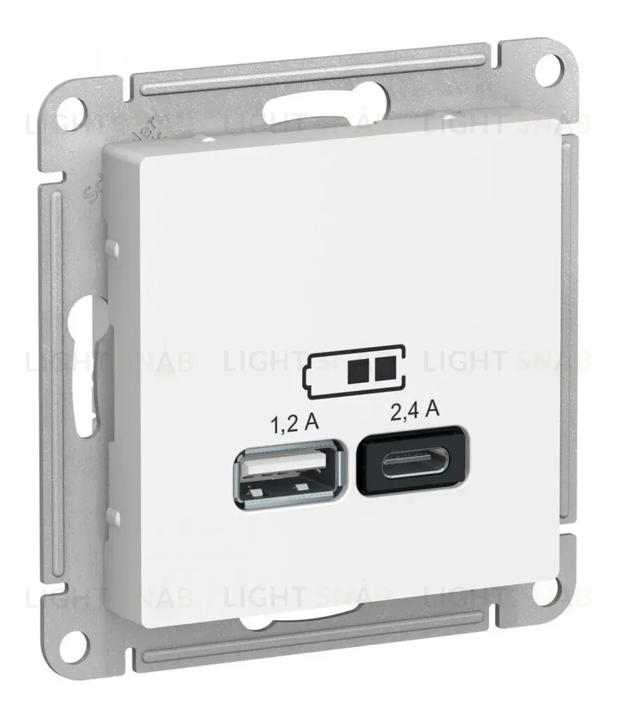 Розетка USB А+С, 5В/2,4 А, 2х5В/1,2 А, механизм Systeme Electric AtlasDesign Лотос ATN001339 ATN001339