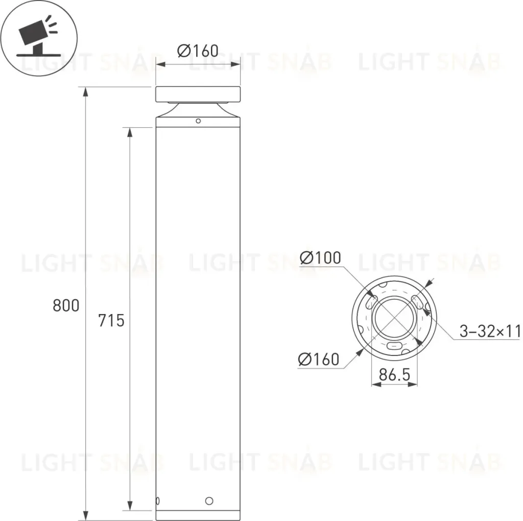 Ландшафтный светильник Arlight LGD-OTIS-20W-H800 Warm3500-MIX (Серый, 315 deg, 230V) (IP65 Металл) 064198 064198