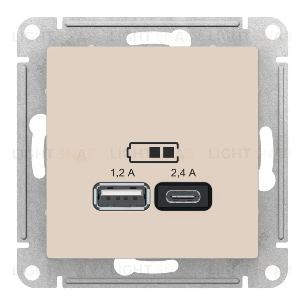 Розетка USB A+С, 5В/2,4А, 2х5В/1,2А, механизм Systeme Electric AtlasDesign Бежевый ATN000239 ATN000239