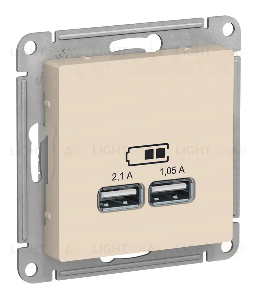 Розетка USB, 5В, 1 порт x 2,1 А, 2 порта х 1,05 А, механизм Systeme Electric AtlasDesign Беж ATN000233 ATN000233