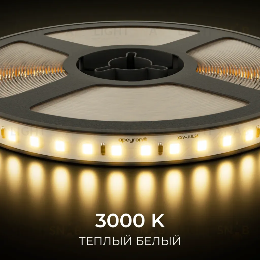 Светодиодная лента Apeyron 48В, 14,4Вт/м, SMD2835 120 д/м 1200 лм/м 3000K CRI90+ IP20 30м 00-456 00-456