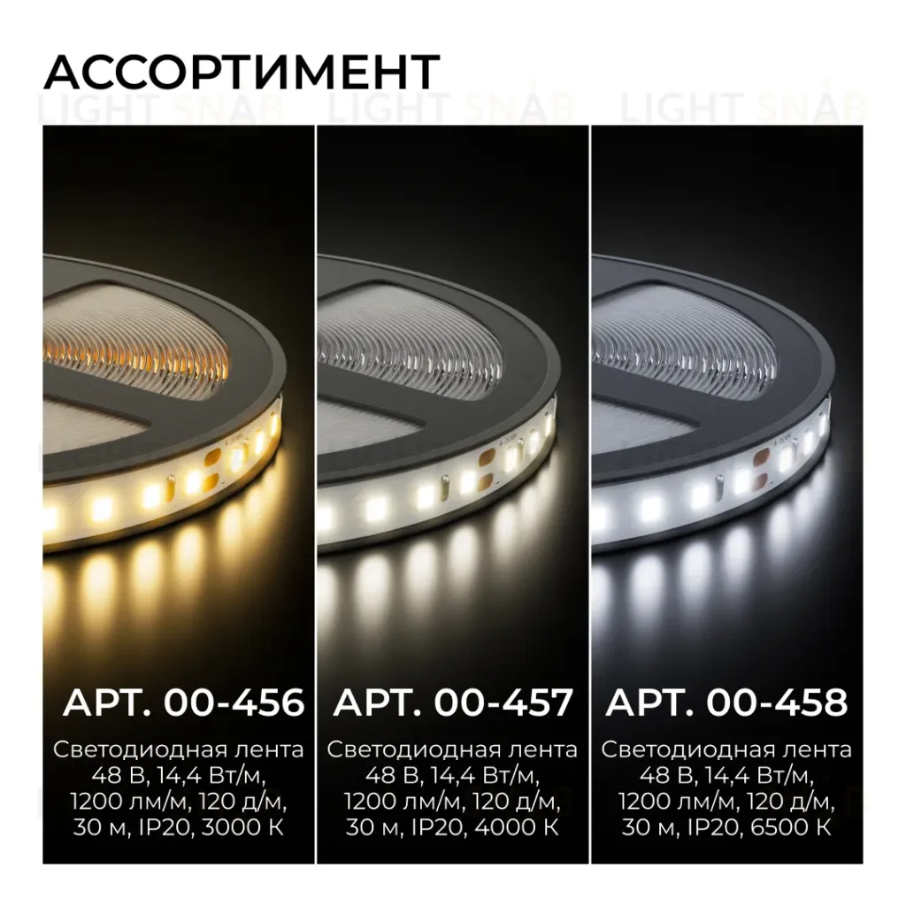Светодиодная лента Apeyron 48В 14,4Вт/м SMD2835 120 д/м 1200 лм/м 4000K CRI90+ IP20 30м 00-457 00-457