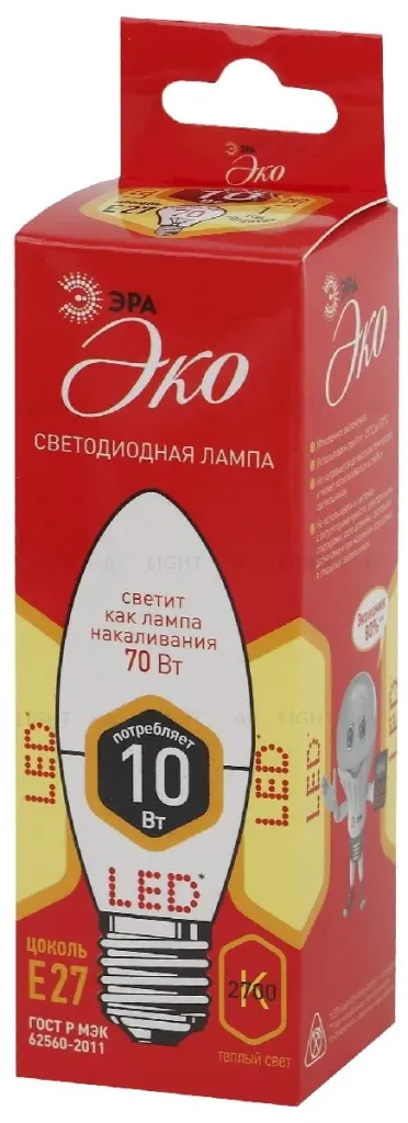Лампа светодиодная Эра E27 10W 2700K ECO LED B35-10W-827-E27 Б0032962 Б0032962